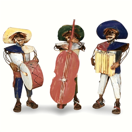 Mexican Folk Art Outdoor Mariachi Sculptures – Reclaimed Metal Trio