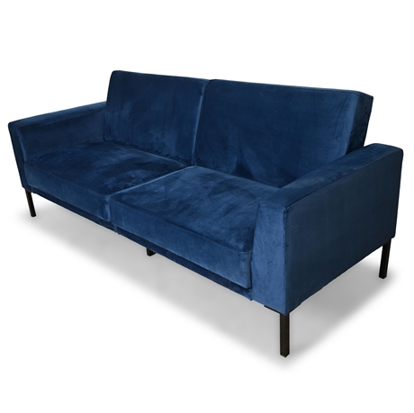 Contemporary Convertible Sleeper Sofa – Blue Velvet, Near New