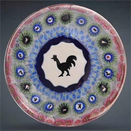 1971 Baccarat France Millefiori Rooster Paperweight