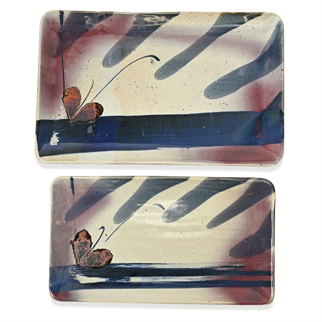 John Freimarck Studio Pottery Trays – Butterfly Motif, Pair