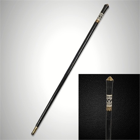 Ebonized Walking Stick with Inlaid Banding & Engraved Brass Cap