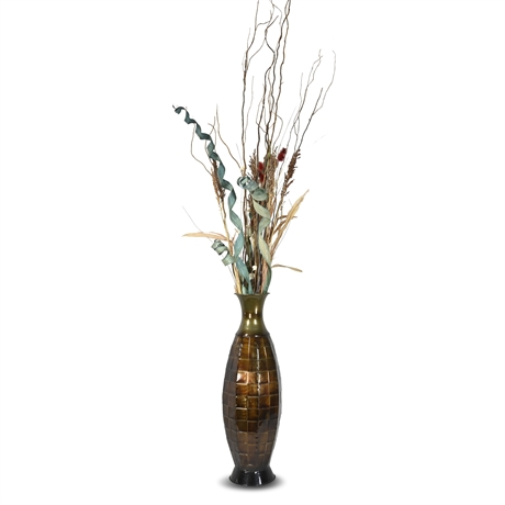 Floor Standing Metal Vase with Faux Arrangement