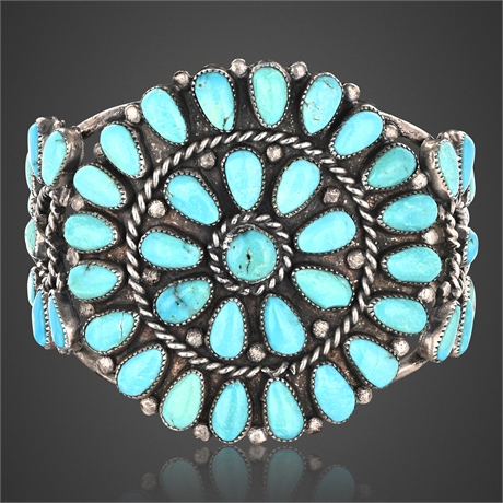 Navajo Sterling Silver Turquoise Cluster Cuff Bracelet – Signed NAV