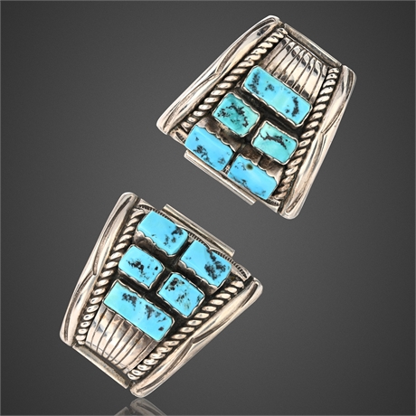 Navajo T. Tso Sr Sterling Turquoise Watch Tips Pair