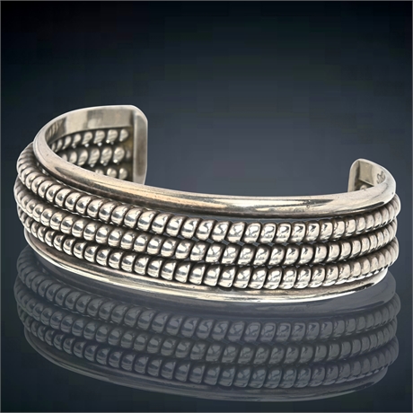 Sterling Silver Cuff Bracelet with Coiled Silver Design