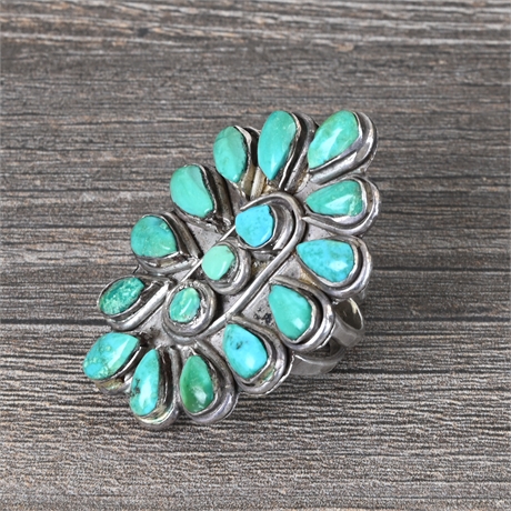 Vintage Sterling Turquoise Cluster Ring Size 8.5