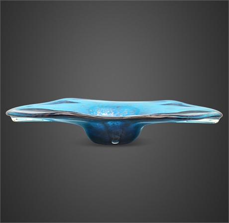 Murano Art Glass Centerpiece Bowl — Aqua, Aventurine, Biomorphic