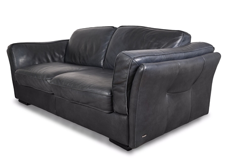 Natuzzi Editions Deep Blue Leather Two-Seat Loveseat Sofa
