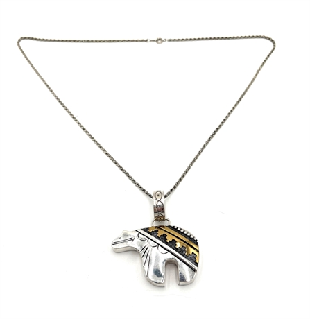 Vintage Sterling Silver Navajo Thomas Singer Bear Necklace & Chain