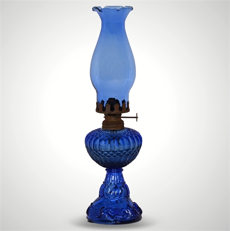 Vintage 14" Cobalt Blue Oil Lamp