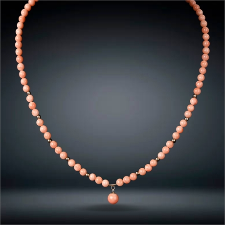 16" Peach Coral & 14K Necklace