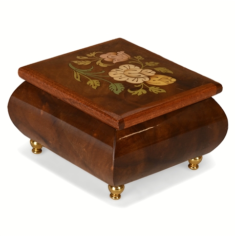 Italian Inlaid Wood Music Box — Plays Isle of Capri