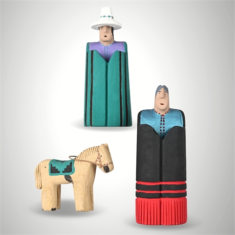 Navajo Homer J. Warren Stoneware Figures & Horse – Signed Hand Painted Set