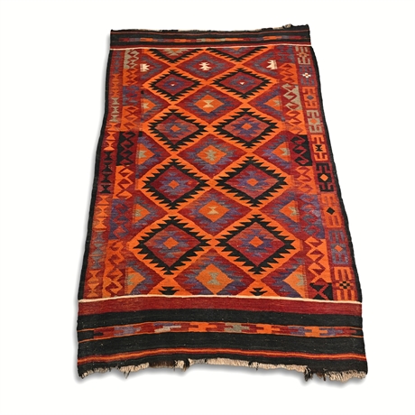 Afghan Maimana Kilim, Diamond Lattice Field, Wool Flatweave — 20th C.