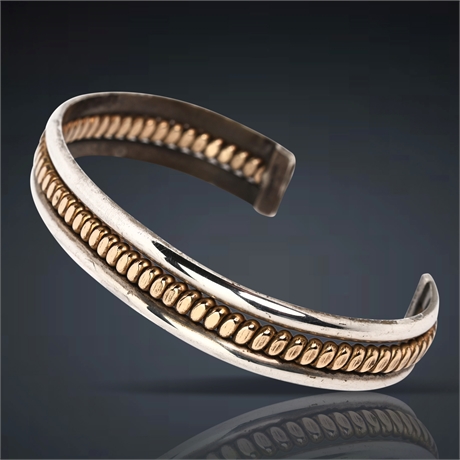 TAHE Sterling Silver & Gold Twisted Rope Cuff
