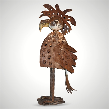 Metal Parrot Garden Sculpture – Rustic Folk Art