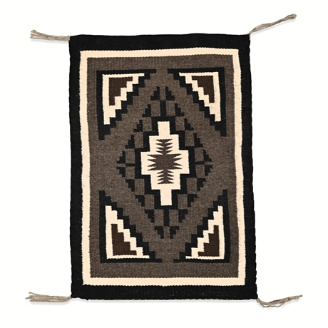 Navajo Two Grey Hills Rug – Native Weaving, 21.75 x 15 in