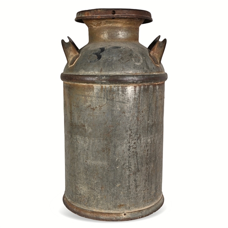 Early 20th C. Galvanized Steel Dairy Milk Can w/ Painted "3" Marking