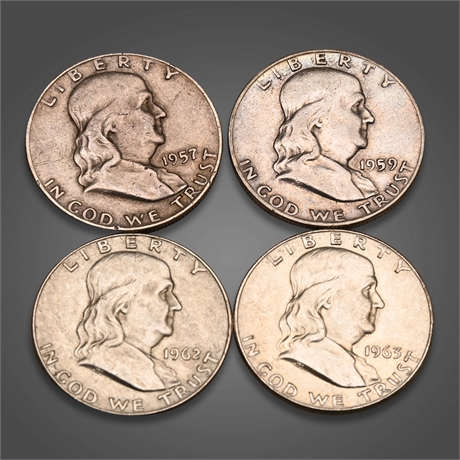 1950's & 1960's Franklin Half Silver Dollars