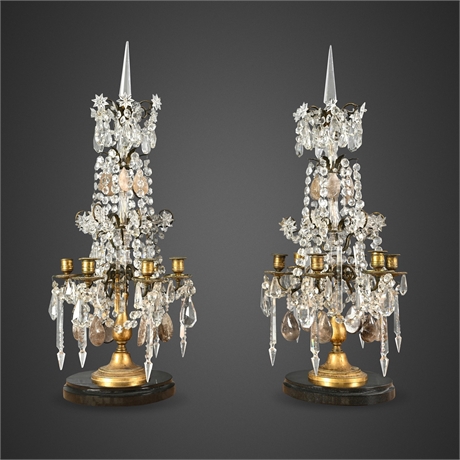 Pair of French Louis XVI–Style Rock Crystal & Gilt-Bronze Six-Light Girandoles