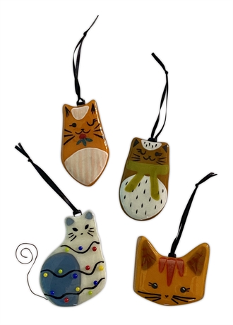 Fused Glass & Hand-Painted Kitty Ornaments, Set of 4, by Danielle Styles
