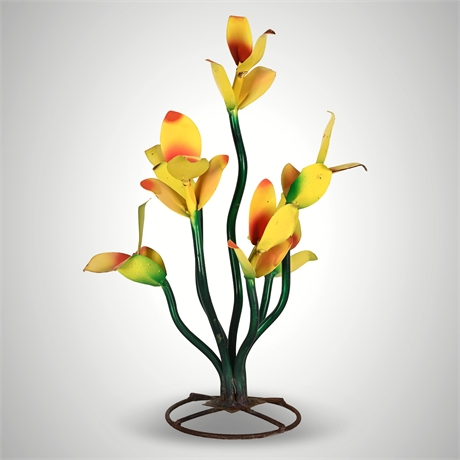 Vintage Metal Calla Lily Sculpture – Yellow & Orange Painted Flowers