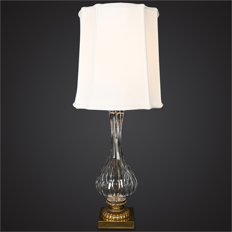 Cut Crystal & Brass Table Lamp with Pleated Shade, 29 in.