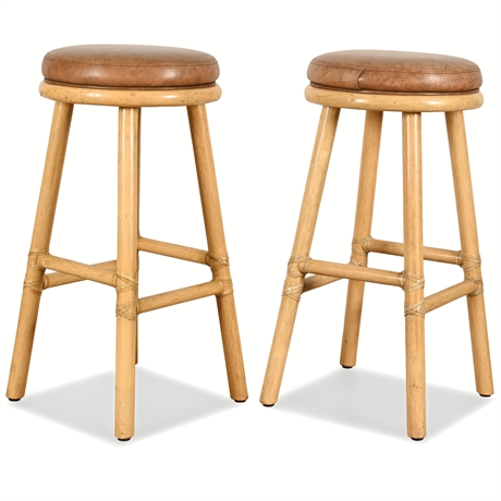 Pair Jansen McGuire Bar Stools with Leather Seats