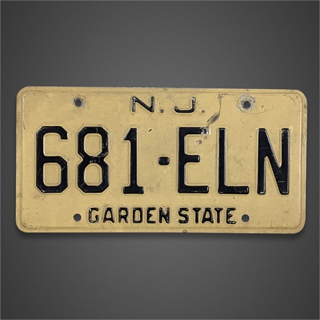 1980s New Jersey NJ License Plate 681-ELN Garden State Vintage Auto Tag