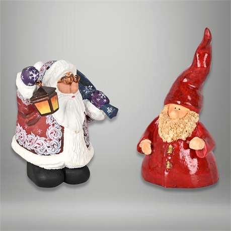 Russian Santa Pair — Signed Handcrafted Figures, Wood & Plaster
