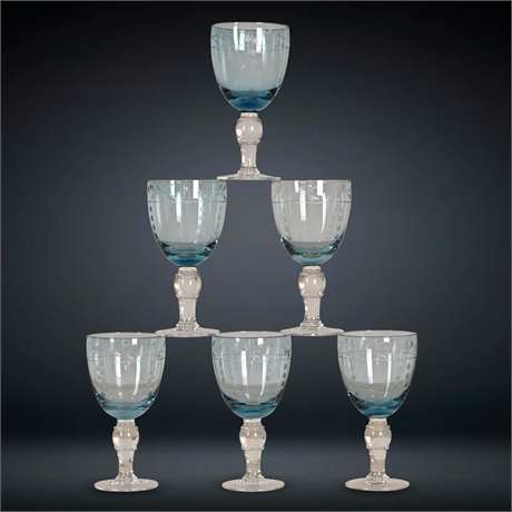 Set of Six Etched Goblets