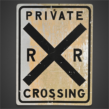 Vintage “Private R R Crossing” Aluminum Railroad Sign – Industrial Line Variant