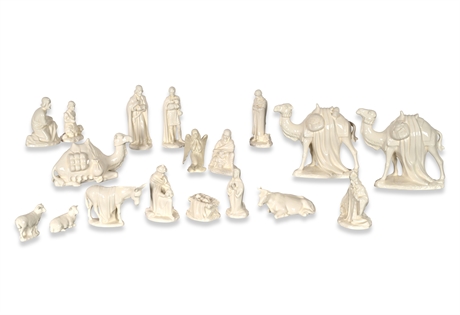 Vintage Porcelain Nativity Set, 18 Pieces with Camels & Animals