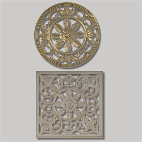 24” Pair Ornate Floral Medallion Wall Panels Decor
