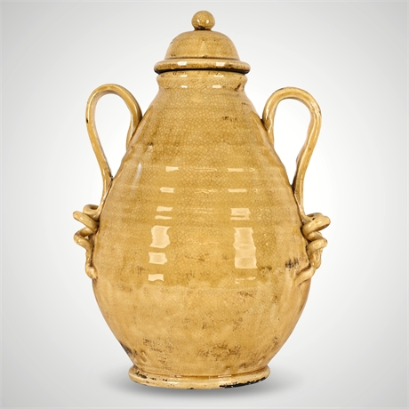 Large Decorative Glazed Terracotta Jar with Lid – 19.5"