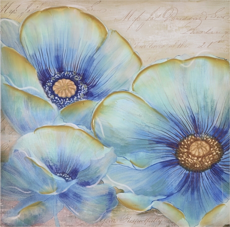 Blue Poppies Hand Embellished Print
