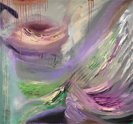 Doreen Jumbeck Abstract Oil on Canvas — 47.5x50.5", Signed Verso