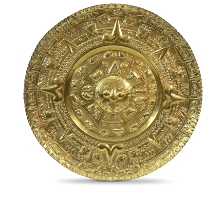 Large Brass Aztec Calendar