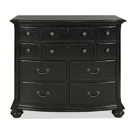 Wrangler Home Distressed Black Bow-Front Dressing Chest, 10-Drawer