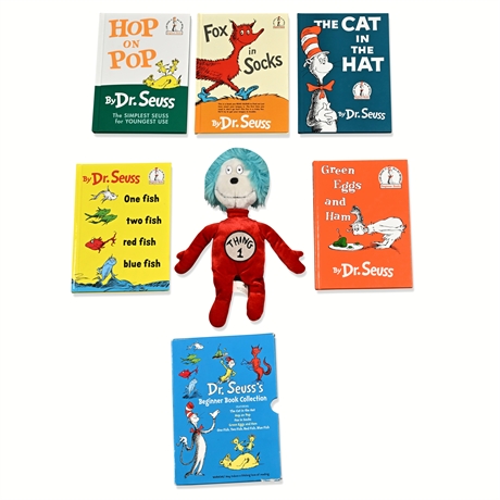 Dr. Seuss Beginner Book Collection – 5 Hardcovers + Vintage Thing 1 Plush