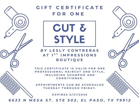 Cut & Style Service, Lesly at 1st Impressions Boutique, El Paso