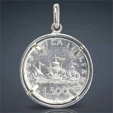 Italian 500 Lire Silver Coin Pendant