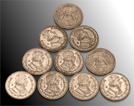 Lot of (11) Mexican Silver Pesos