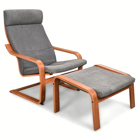 IKEA Poäng Chair & Ottoman – Bentwood Frame, Gray Upholstery (1999)