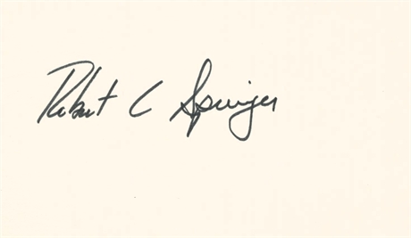 Robert C. Springer Signed 3x5 Index Card — NASA Space Shuttle Astronaut