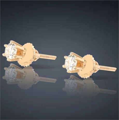 14K Gold Diamond Stud Earrings – 1/2 Carat Total, Screw-Backs, Classic & Secure