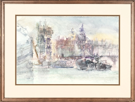 Peter Curran "Thames Study" Original Signed Watercolor 1987