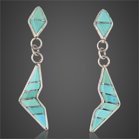 Zuni D/C Seciwa Turquoise Inlay Sterling Dangle Earrings