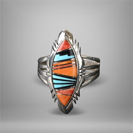 Southwest Style Sterling Inlay Ring, Size 9