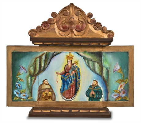 Our Lady of Las Lajas Painted & Carved Retablo